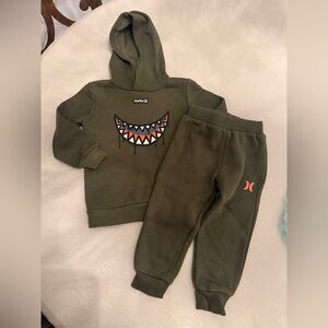 Hurley Kids Olive Green Hoodie and Jogger Set, size 3T